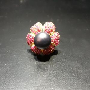 Natural Pearl with Rubies Ring